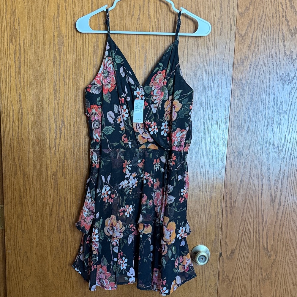 NWT Floral Black Dress with Ruffle Hem